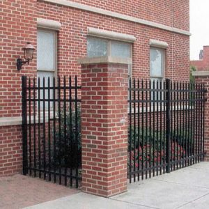 Perimeter Wrought Iron Fence with Brick Pillars