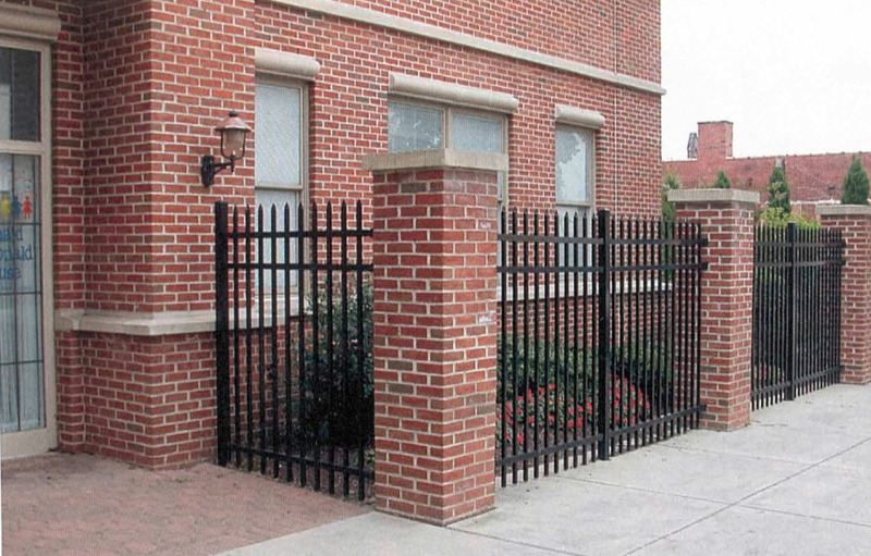 Perimeter Wrought Iron Fence with Brick Pillars